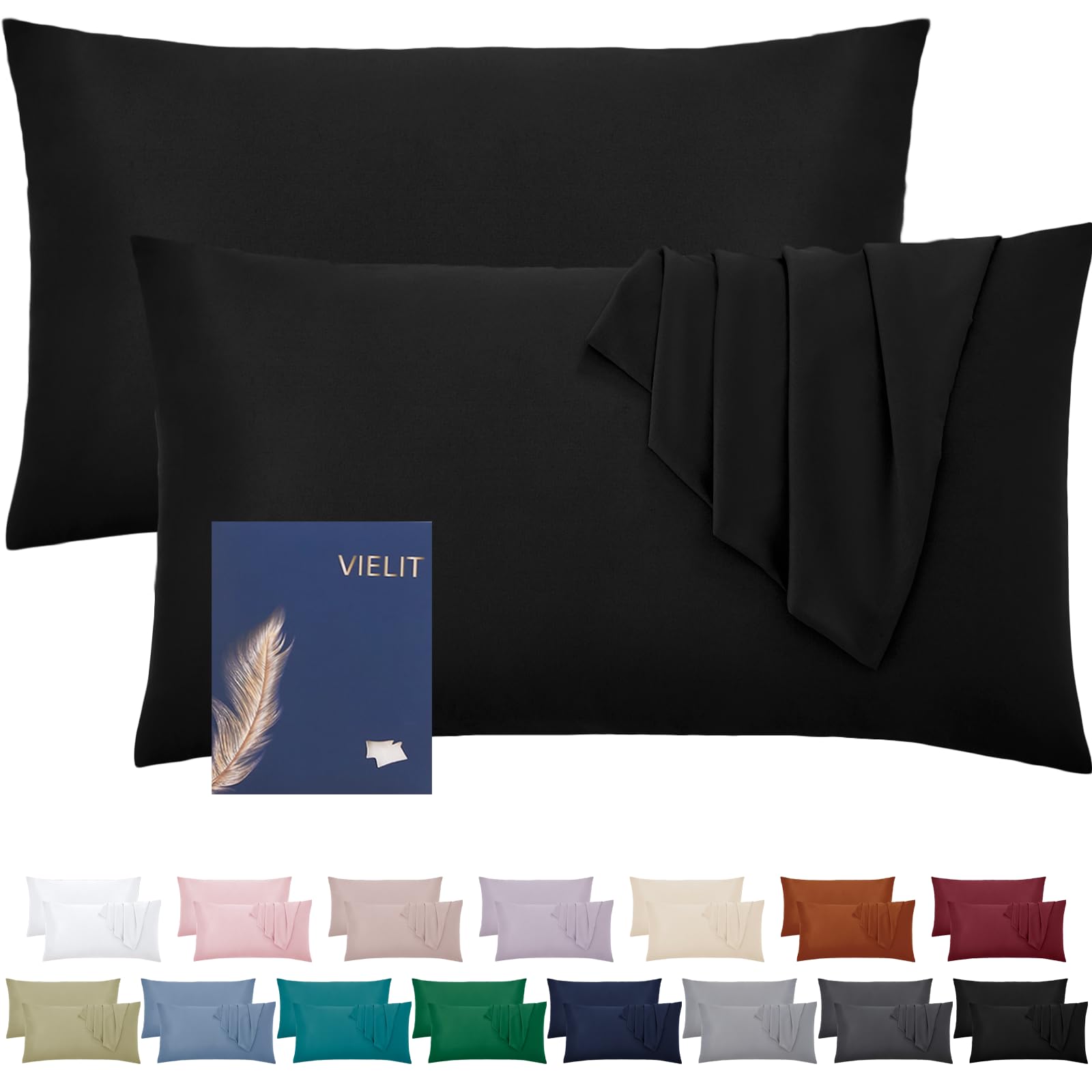 Vielit Cushion Cover, 30 x 50 cm, Set of 2, Soft Pillowcase, 30 x 50 cm, Microfibre Decorative Cushion Cover for Pillows, 30 x 50 cm, Eco-Certificate, Resistant, Hypoallergenic, Black — image 1