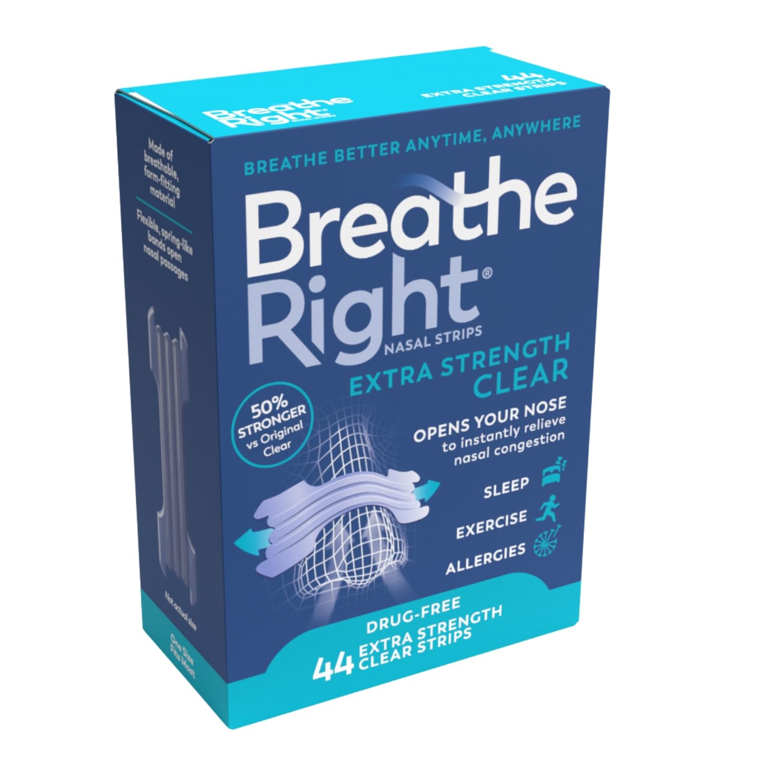 Breathe Right, Extra Strength Clear Nasal Strips, One Size, 44 Pieces