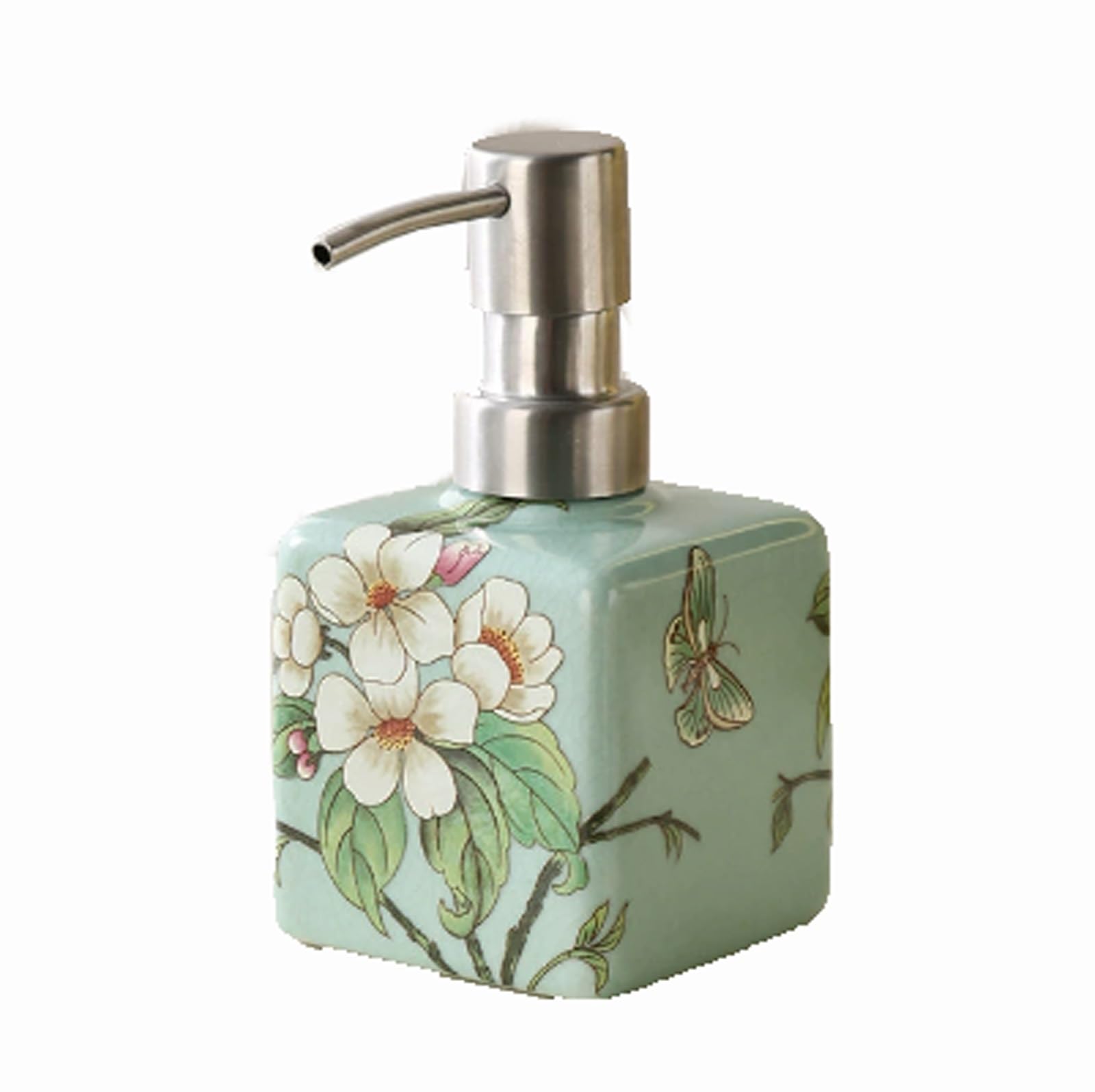 soap dispenser Vintage Soap Dispenser, Ceramic Liquid Orient Hand Painted Oil Paintongs Floral Lotion Pump Refillable Bottle for Kitchen Bathroom, Decorative Dispenser soap container(Grn,B)