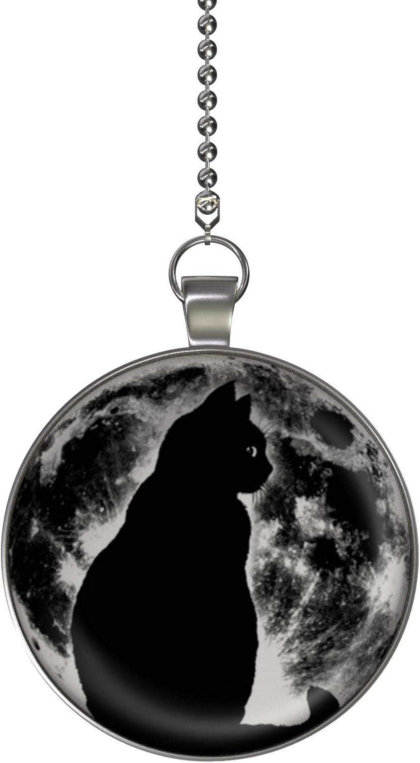 Cat Moon Glow in The Dark Fan/Light Pull Pendant with Chain
