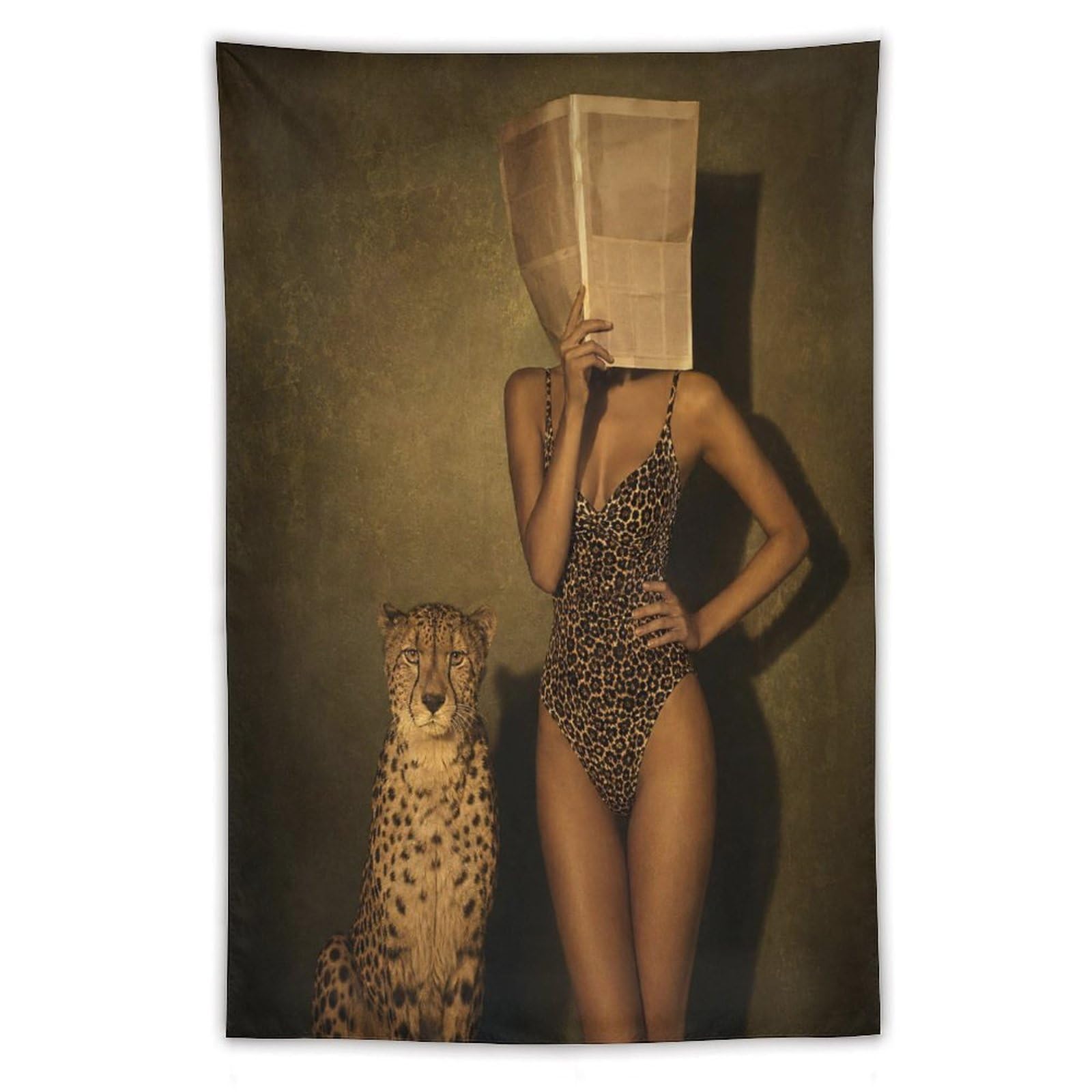 H3B8U2Y5 Paper Bag Woman with Cheetah Wall Tapestry, College Dorm