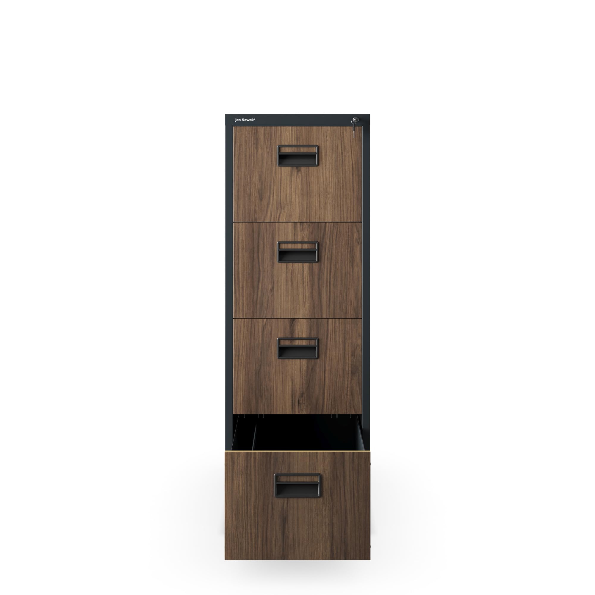 Jan Nowak Hängeregistraturschrank V004A Hängemappenschrank Büroschrank Stahlschrank Aktenschrank mit 4 Schubladen Pulverbeschichtung Stahlblech 132 x 46 x 62 cm (H x B x T) (Anthrazit/Holzoptik)