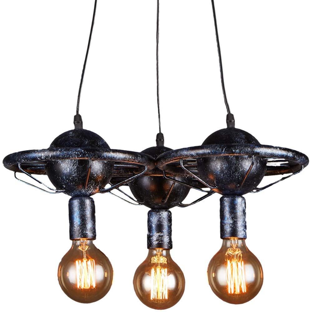 Chandelier industriel en métal à 3 lampes suspension vintage pour loft et bar