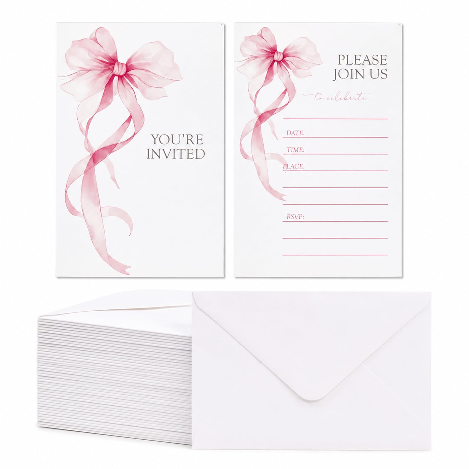 40 PCS Party Invites, Elegant Bow Birthday Invitations for Girls and Women