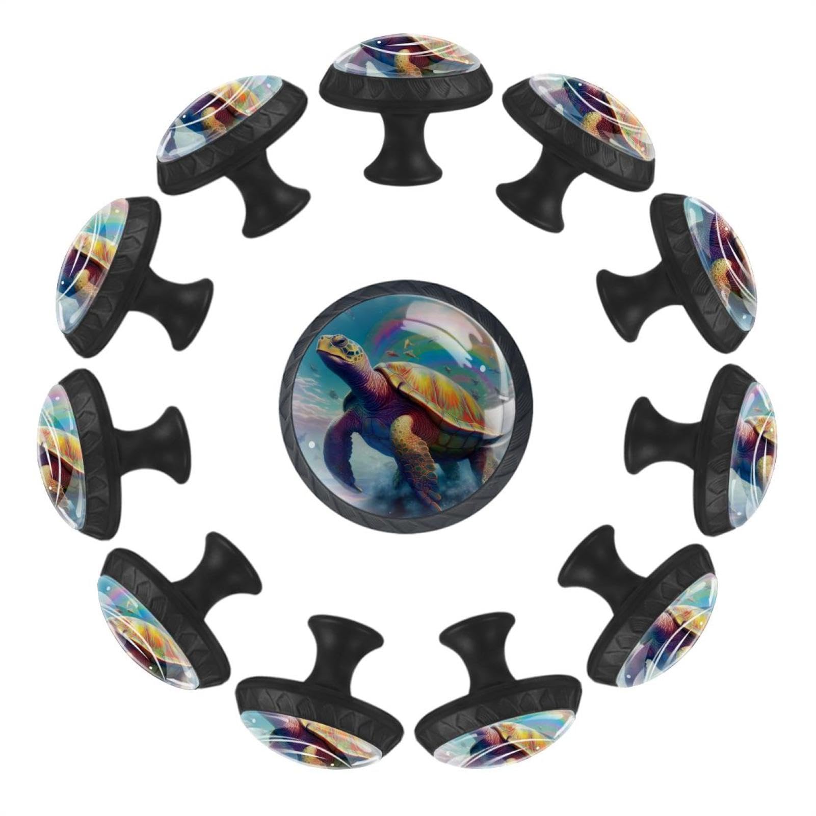 Boutons de tiroir en verre cristal arc-en-ciel tortue Lot de 12 poignées pour armoire de cuisine