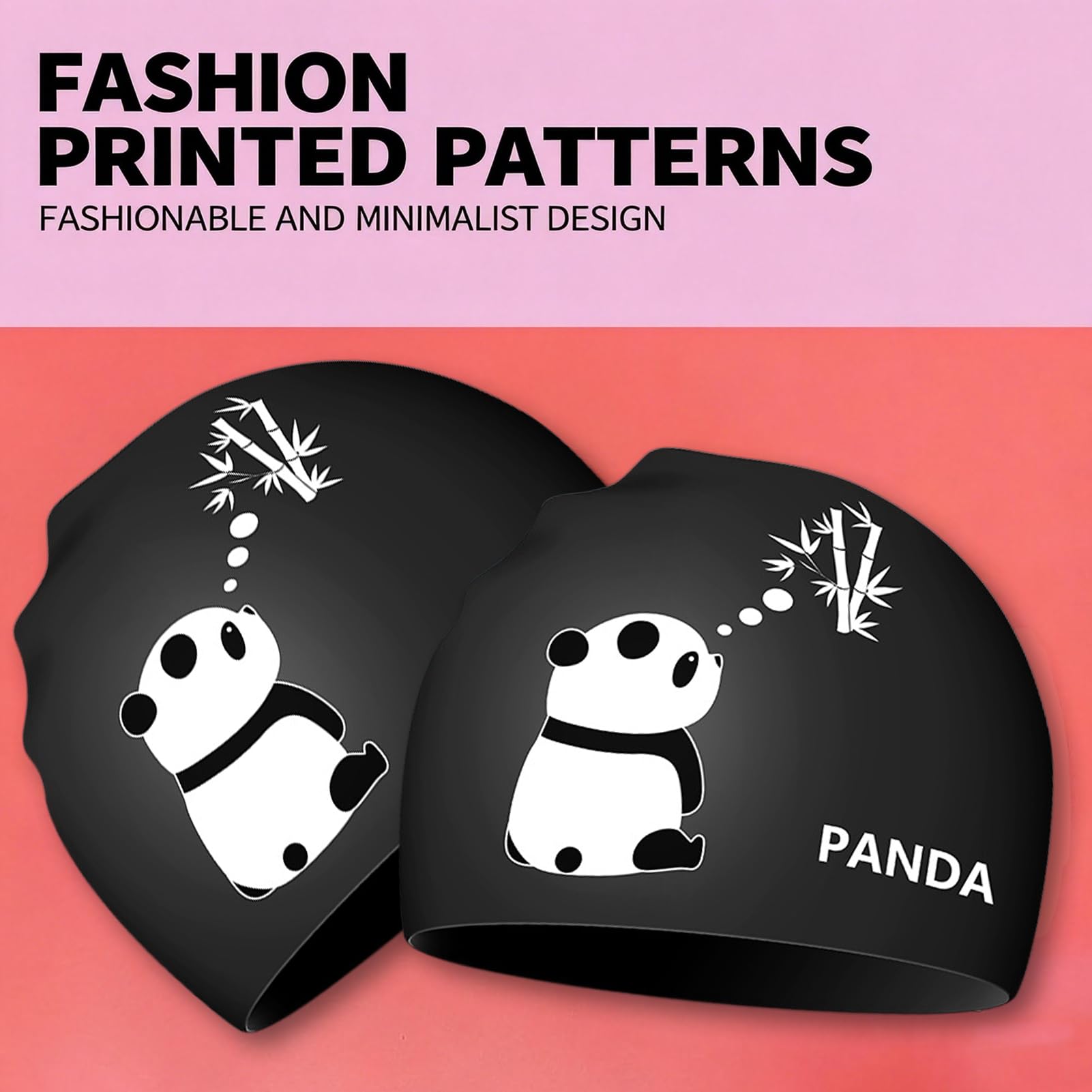 Gorro de natación para mujer y hombre con diseño de panda, gorro de baño de silicona impermeable blanco, gorro de natación para mujer para pelo corto/largo, entrenamiento profesional y competición