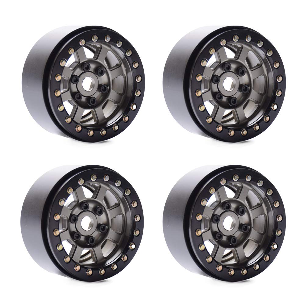 DJX 4PCS CNC Aluminium 1.9" Beadlock Wheel Rims for 1/10 RC Crawler Axial SCX10 90046 90047 Tamiya CC01 D90 D110 Wheel Hub (Black&Titanium)