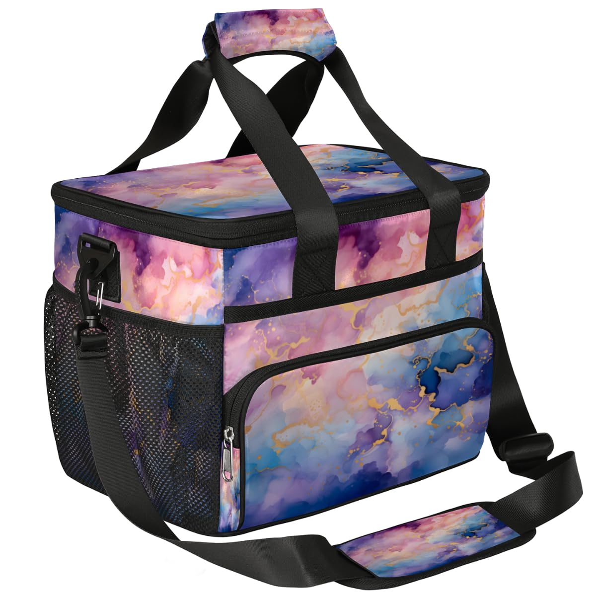 Color Mix Insulated Picnic Backpack Lunch Box for Women Men Picnic Basket Tote Lunch Bag Picnic Bag Portable Lunch Bags for Picnic, Beach, Work, Trip,Office, Camp Marble Texture