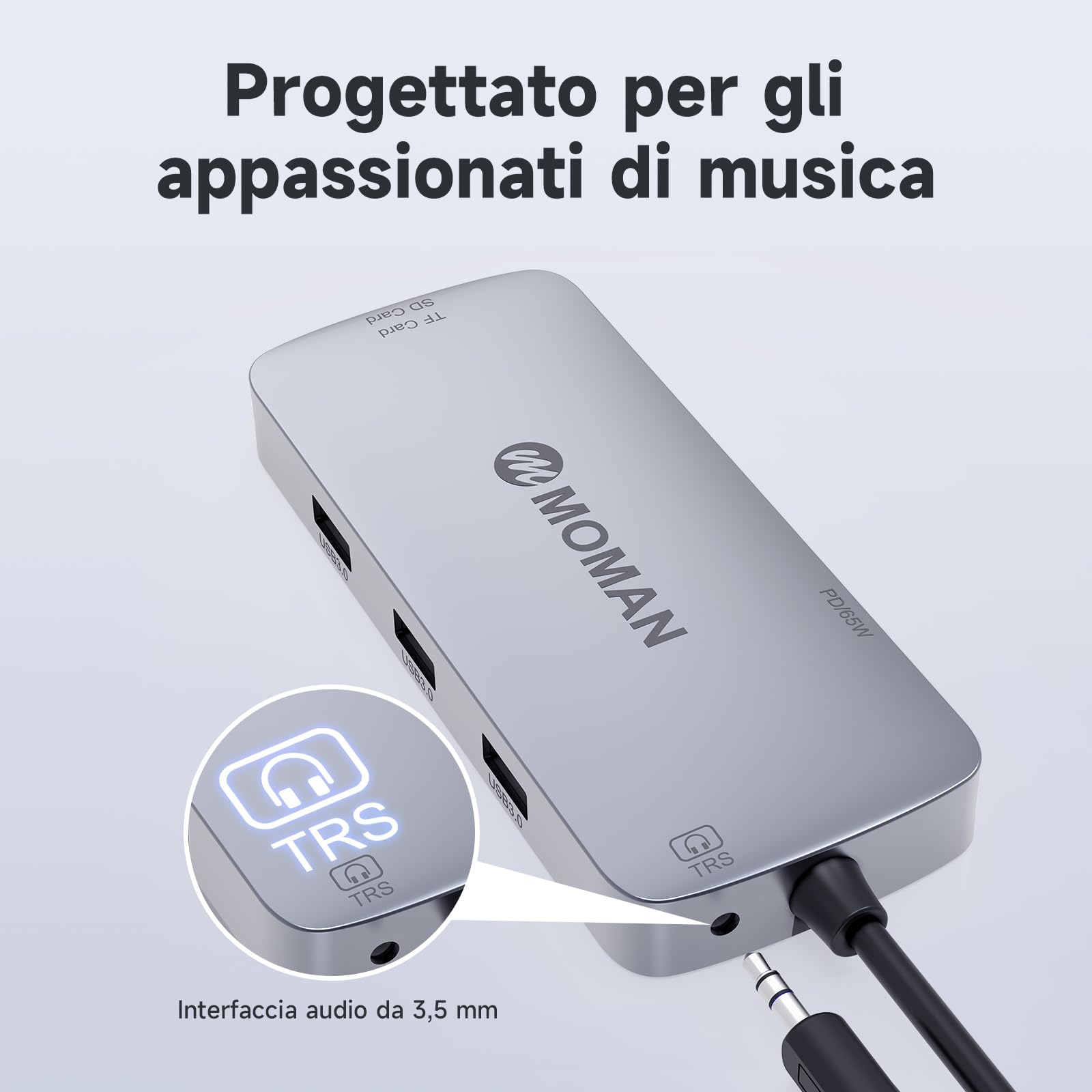 Moman Hub USB C, Docking Station 9 in 1 con 100W PD, 4K@30Hz HDMI, 3 x USB 3.0 5Gbps, Connettore da 3,5 mm, RJ45 Ethernet, Lettore di Schede SD/TF per Mouse, Tastiera, U Disk, Unità Flash, Cellulare