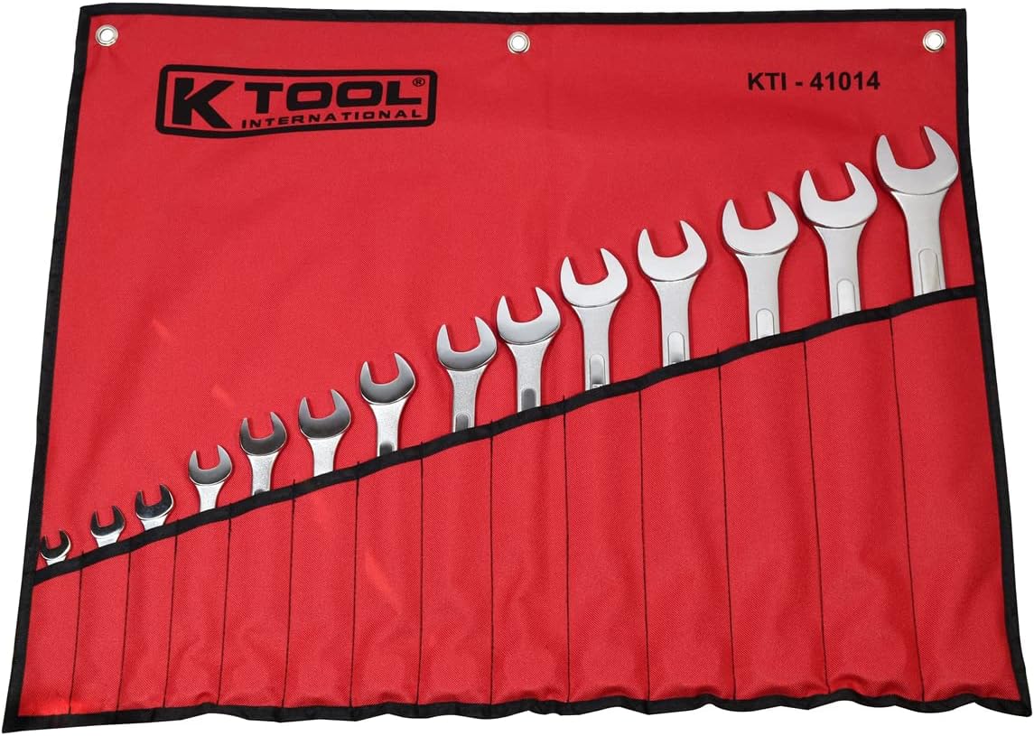 K Tool International 41014 SAE Combination Wrench Set for Garages, Repair Shops, and DIY, Dropped Forged Steel, Chrome Plated, 12-point, Laser Engraved, Corrosion/Rust Resistant, 3/8-1-1/4, 14-Piece