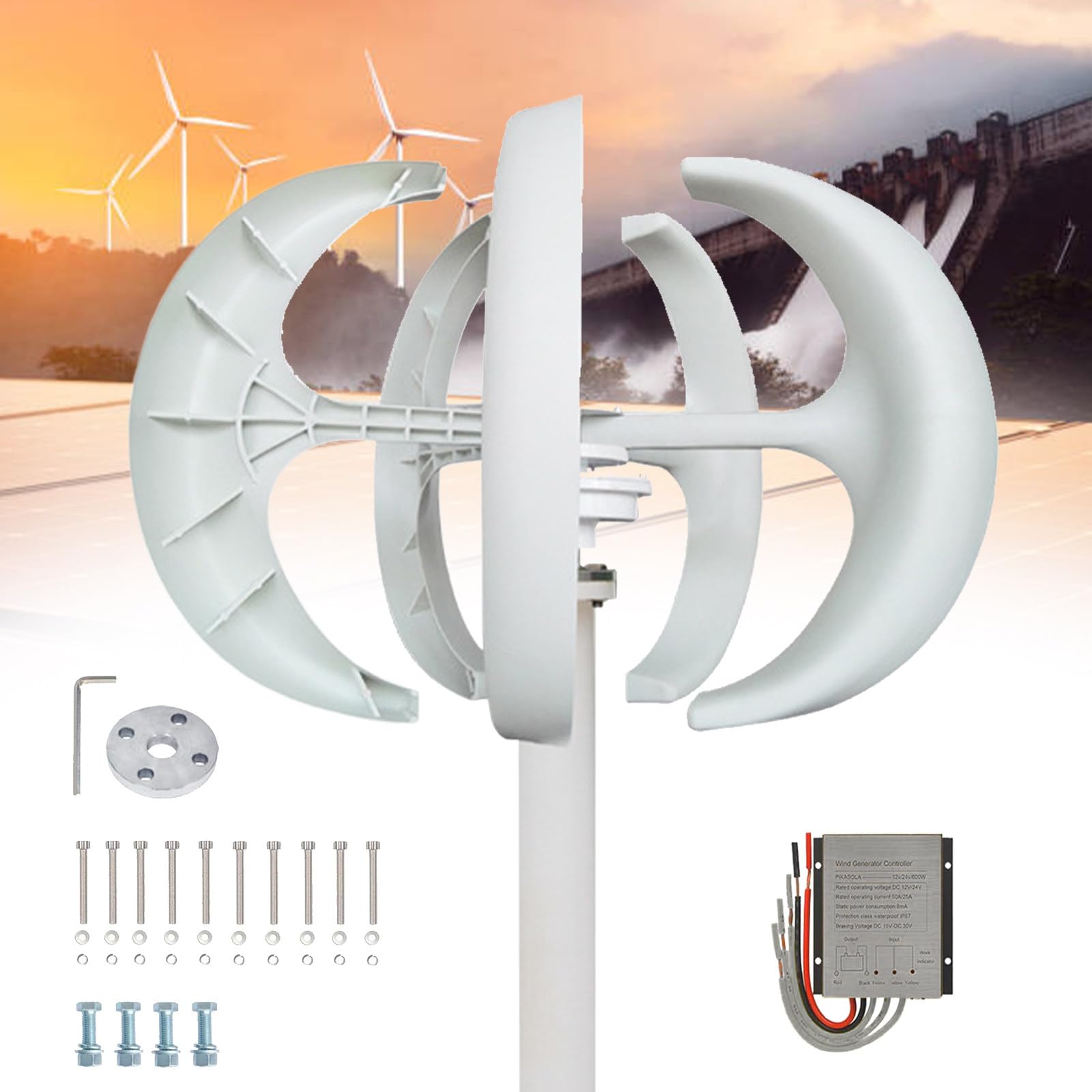 Kit Turbina Eolica 10000W - Generatore di Energia 12V 24V 48V 72V 110V 220V a 5 Pale con Controller per Terrazza, Marina, Camper, Chalet, Barca