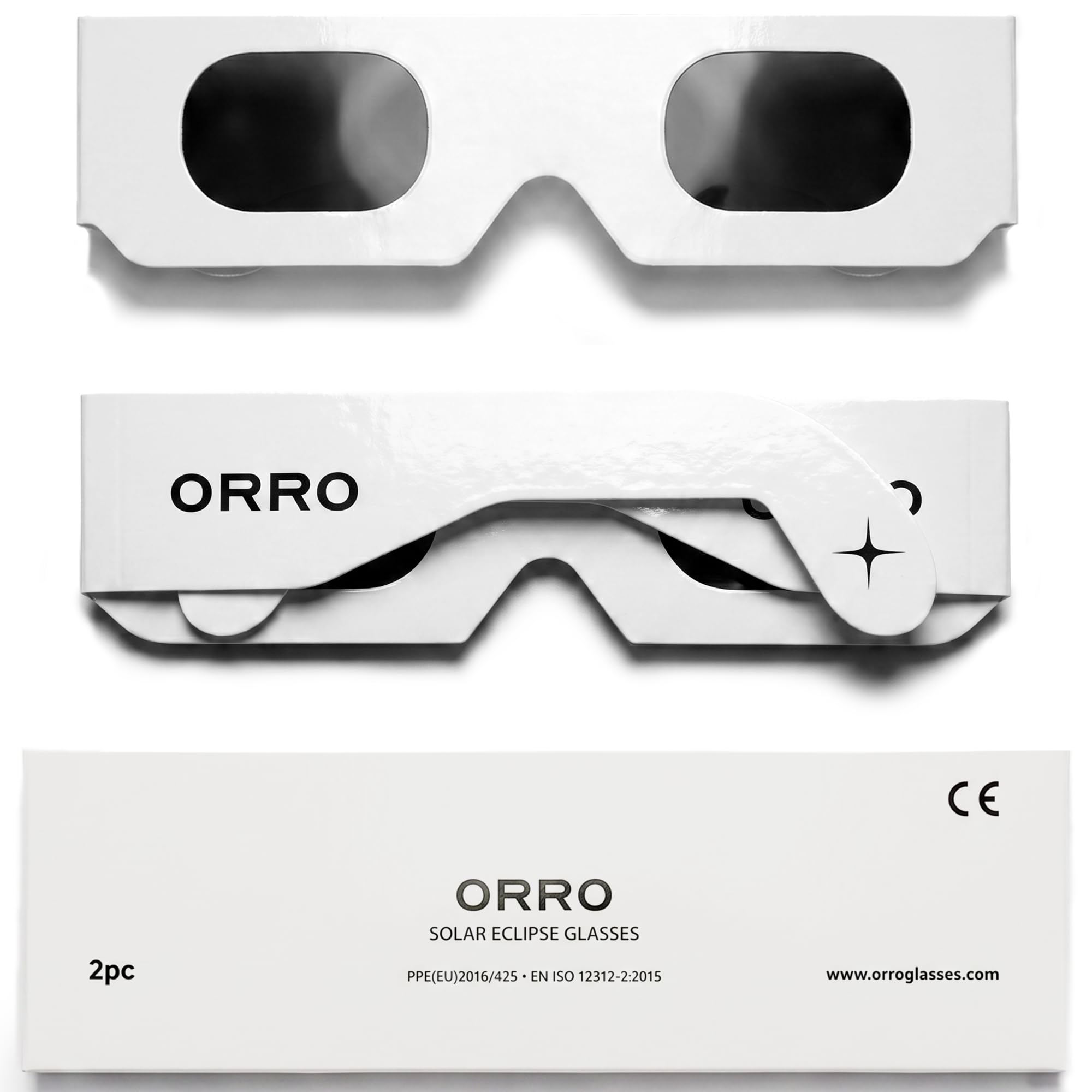 ORRO Modern Solar Eclipse Glasses 2 Pack for August 12, 2026, Certified Eye Protection, EN ISO 12312-2:2015 Tested, CE Marked for Safe Direct Sun Viewing