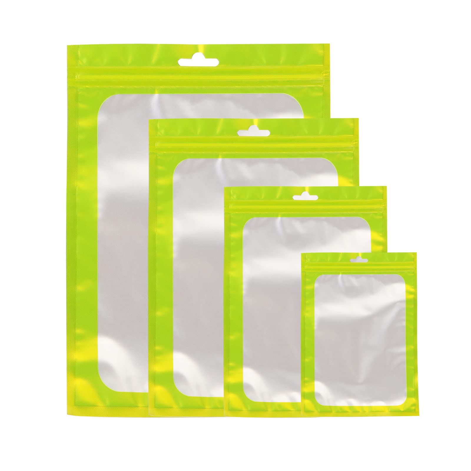 CAKKA Smell Proof Bag, 100PCS 4 Sizes Resealable Mylar Bags with Clean Window, Ziplock Bags for Small Business, Odor Proof Packaging Pouch Bags for Snack Jewelry Candy Sample (Green)