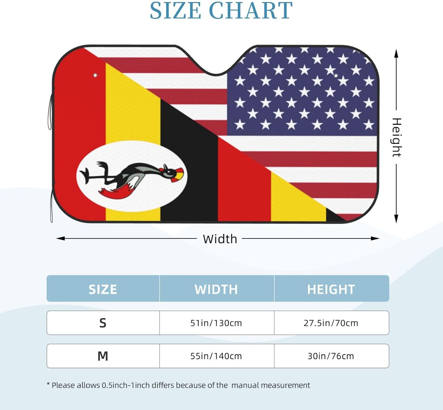 America Uganda Friendship Flag Foldable Car Windshield Sunshade Blocks Heat and Sun Glare Uv Rays
