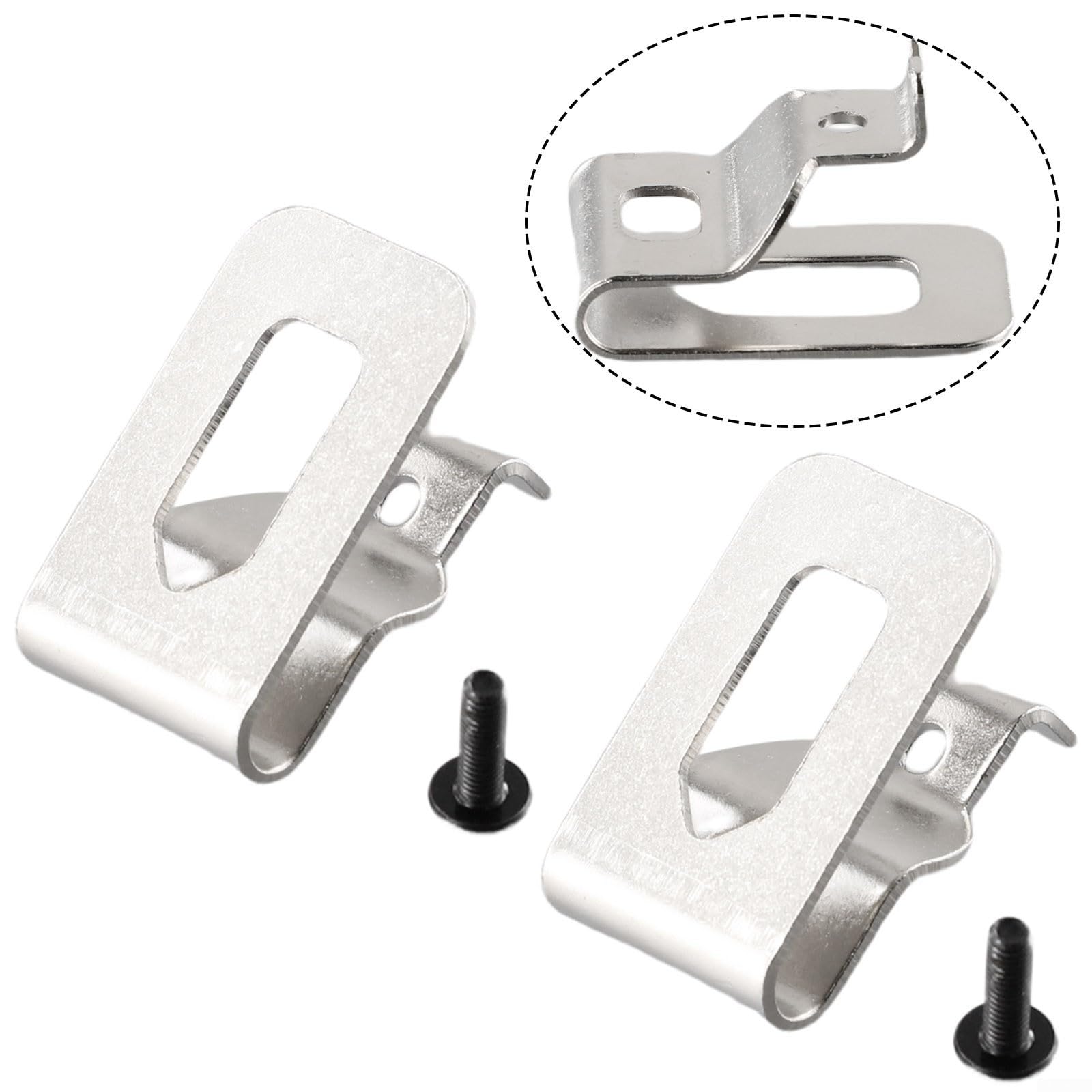 Paquete de 2 ganchos de clip de cinturón de acero plateado compatibles con taladro DeWalt de 18 V 20 V DCD785C2 DCD780C2 modelos de llave de repuesto N268241 N169778 de 45 x 28 mm con tornillos