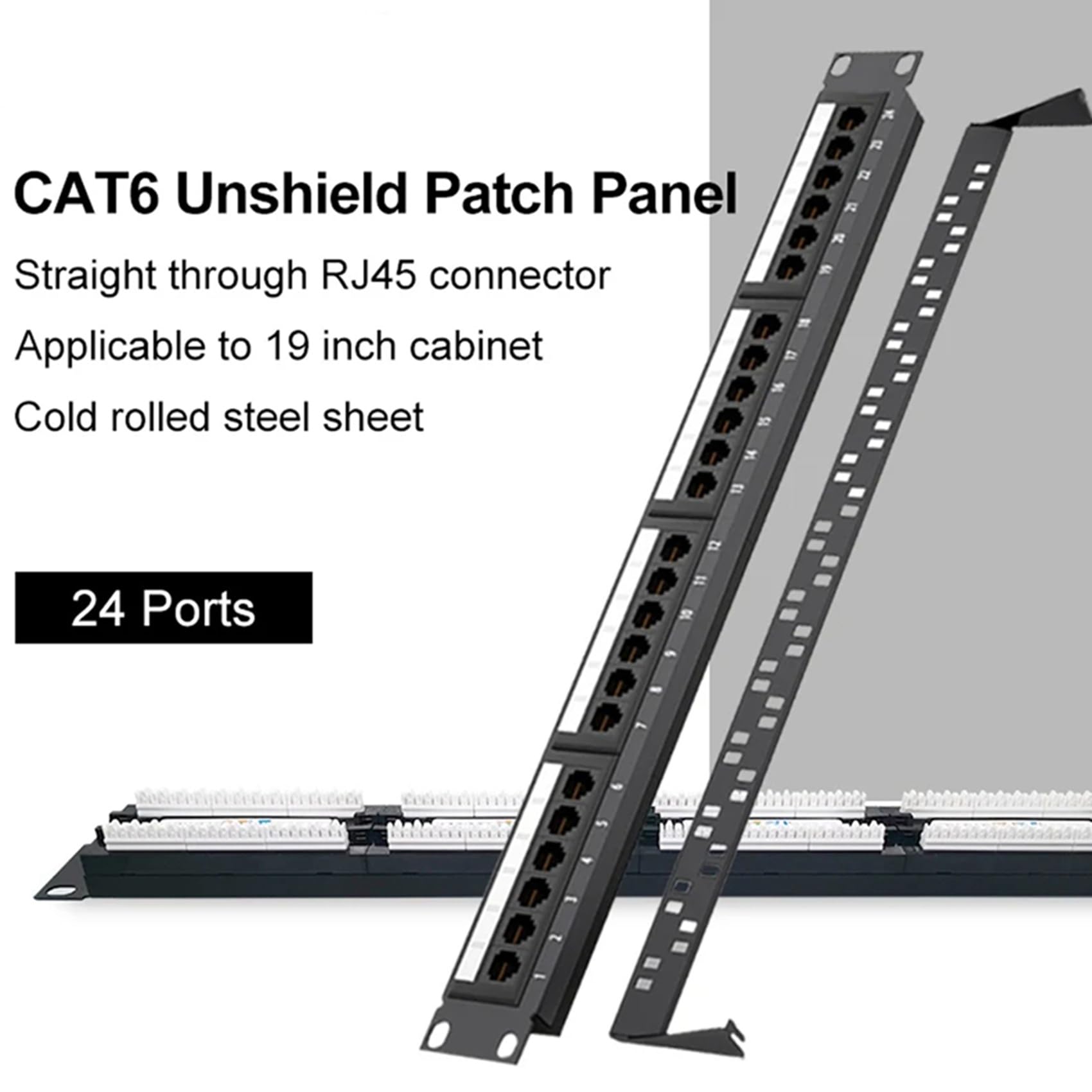 2X Panneau de Brassage CAT6 UTP RJ45 24 Ports 19 Pouces, Cadre de Câble 1U, Plaque Frontale, en Rack 50U Plaqué Or,