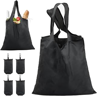 Foldable Shopping Bag Set of 4 Black, 48x36.5cm - Reusable Oxford Cloth Portable Shopping Bag with Storage Bag, for Supermarket, Food, Travel and Daily Life