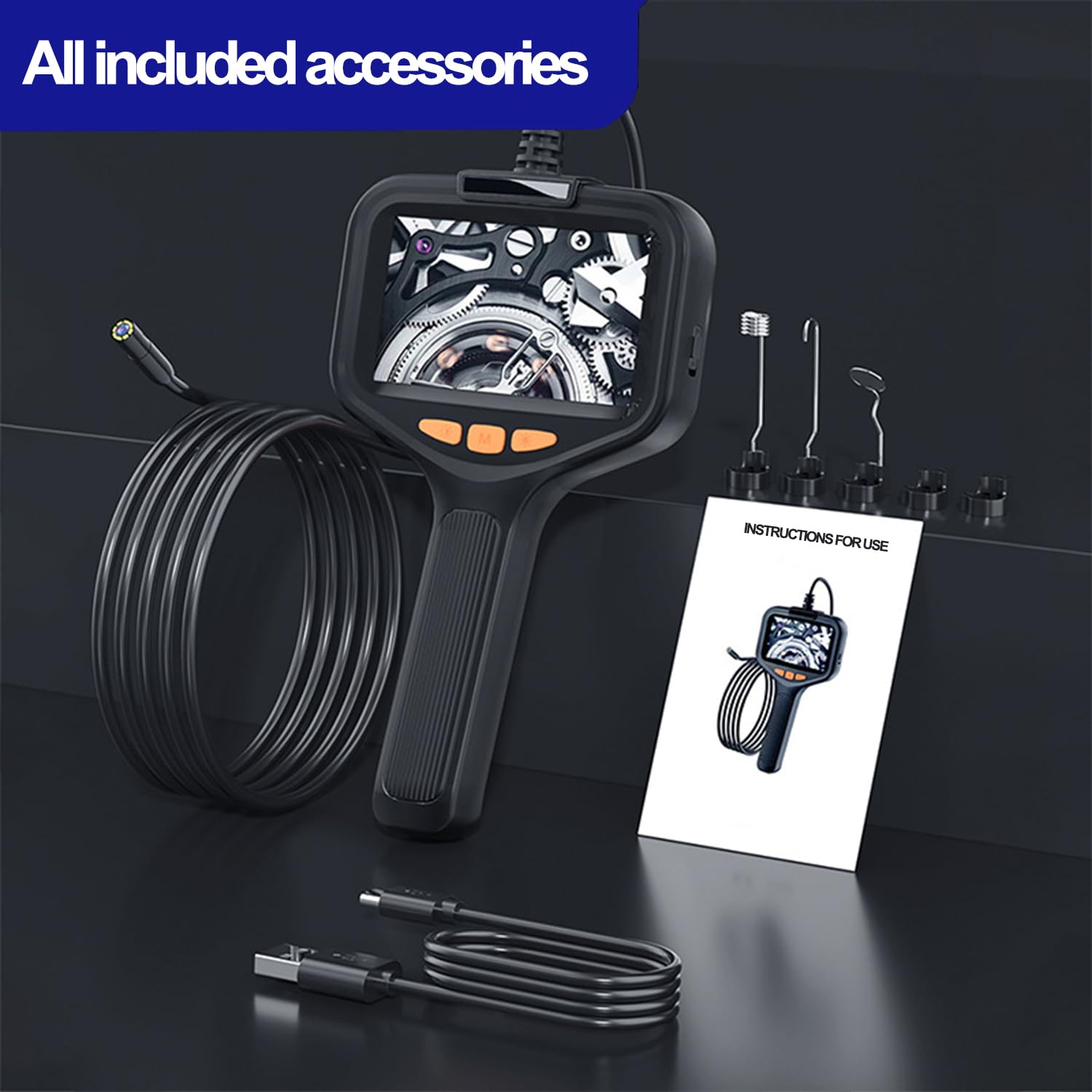 1920P Endoscopio Snake Inspection Camera, Telecamera per periscopio IPS da 4,3" Telecamera Snake Portatile IP67 Impermeabile con 8 luci LED con batteria ricaricabile 2600mAH(32,8 ft/10m)