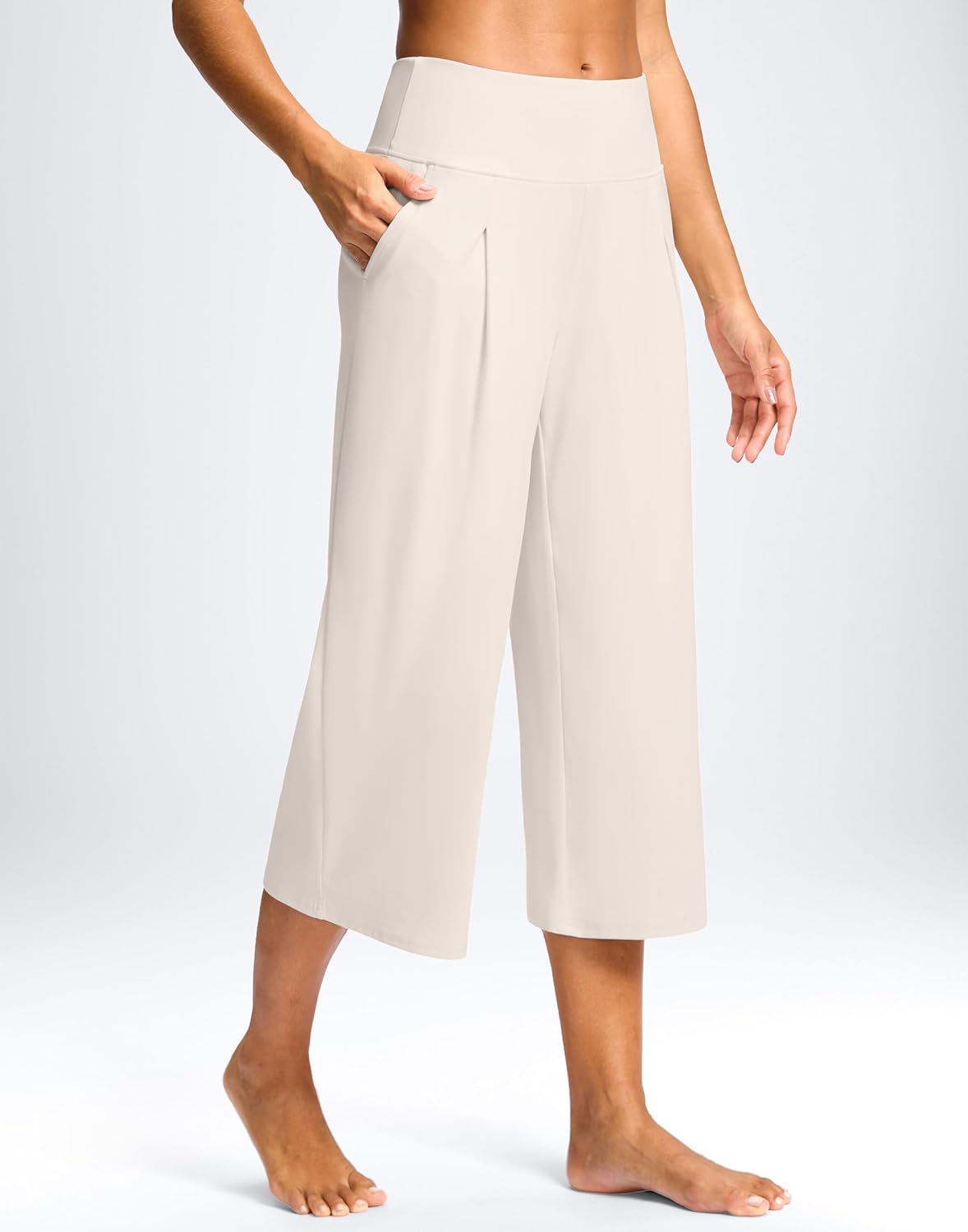 SANTINY Capri Pants for Women Wide Leg Yoga Casual Cropped Pants with Pockets Loose Tummy Control High Waist Capris - Image 2