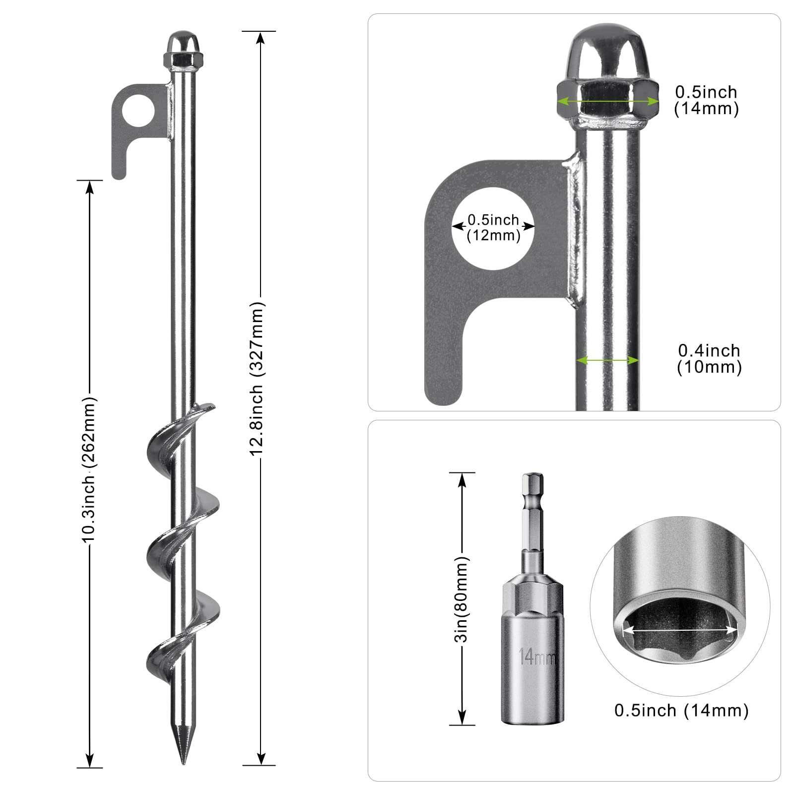 30,5 cm Bodenanker, 4 Stück robuste Zeltheringe, wiederverwendbar, für Campingzelte, Trampoline, Schuppen, Schaukelsets, Sicherung von Tieren