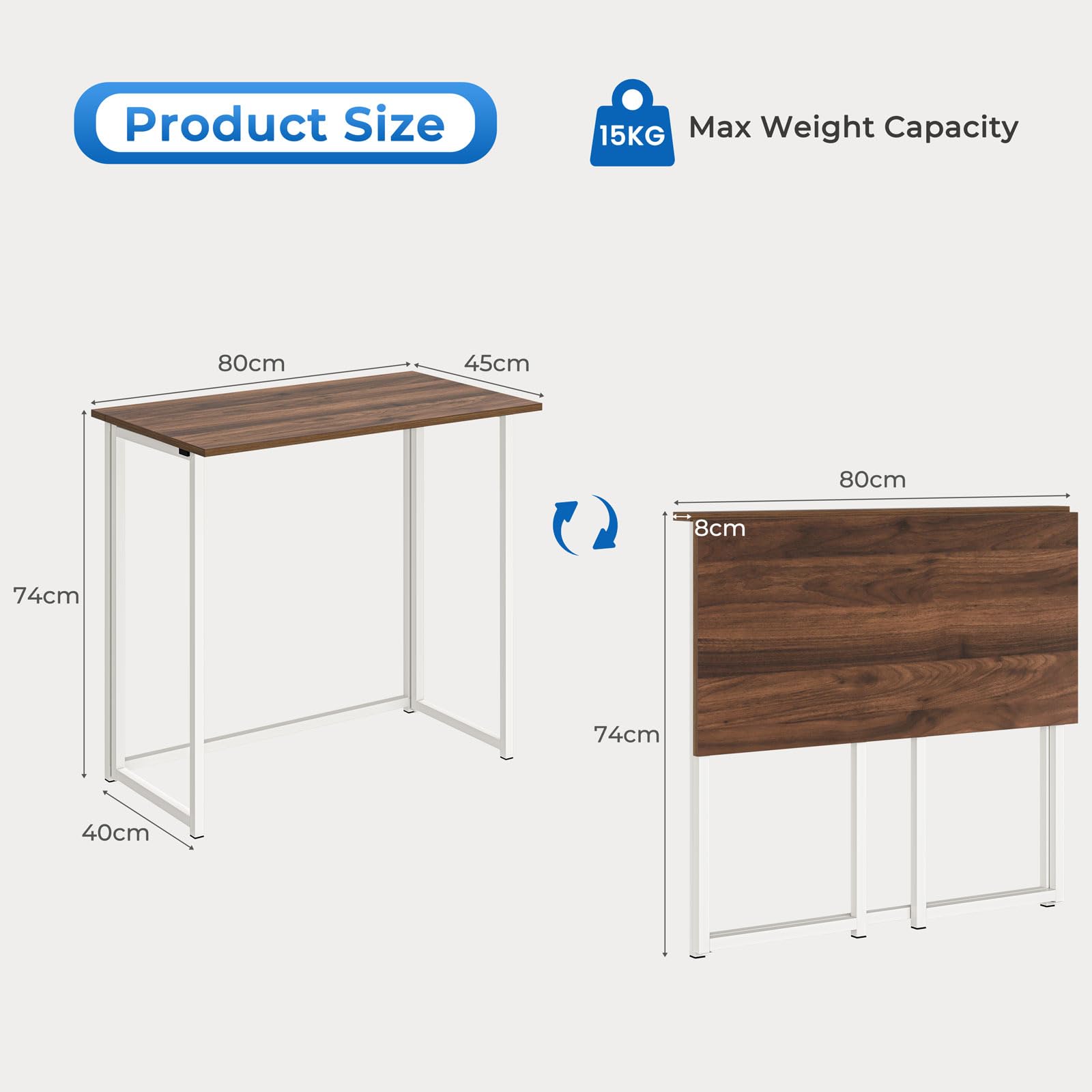 Moziel Scrivania Pieghevole, Scrivania per Casa e Ufficio per piccoli spazi, 80 x 45 x 74 cm Tavolo da Studio Porta PC Stabile e Salvaspazio