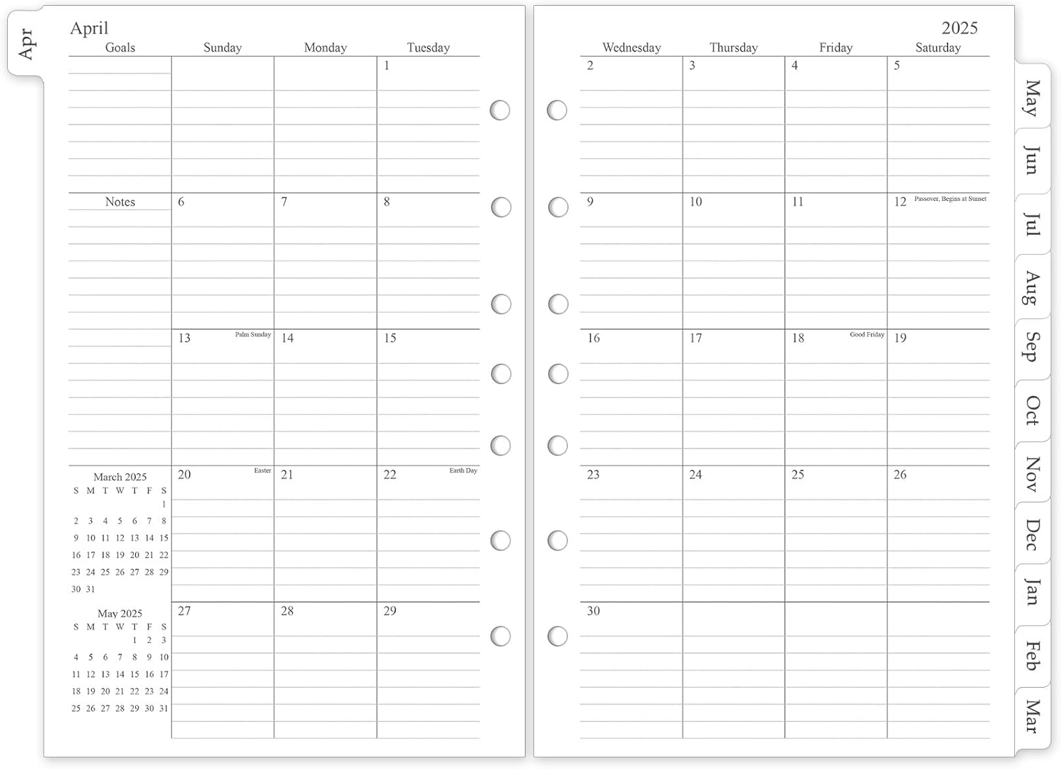 2025-2026 Monthly Planner Refill, Planner Inserts for 7 Ring, 5.5" x 8.5", July 2025 - June 2026, 12 Monthly Calendars with Laminated Tabs, 7-Hole Punched Classic - Size 4(5.5"x8.5") July 2025 - June 2026