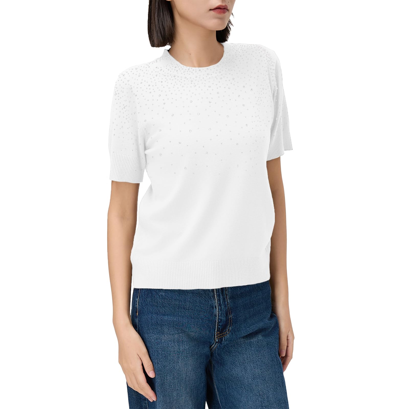 Beauty Women – Maglione Donna Leggero Maniche Corte Girocollo | Maglia Fine Traspirante Alta Elasticità | Viscosa | Basico da Sottogiacca/Layering
