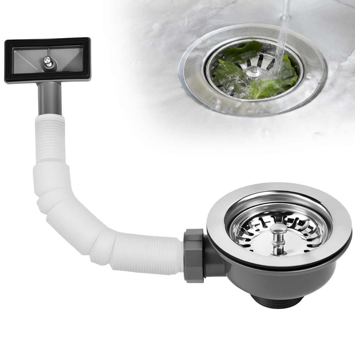 YBCCBY Kitchen Sink Waste Kit, Stainless Steel Sink Overflow Kit with 230mm Rectangle Overflow Pipe, Kitchen Sink Strainer Drain Pipe Sink Filter Drainer Sink Overflow Cover for Bathroom Kitchen Hotel