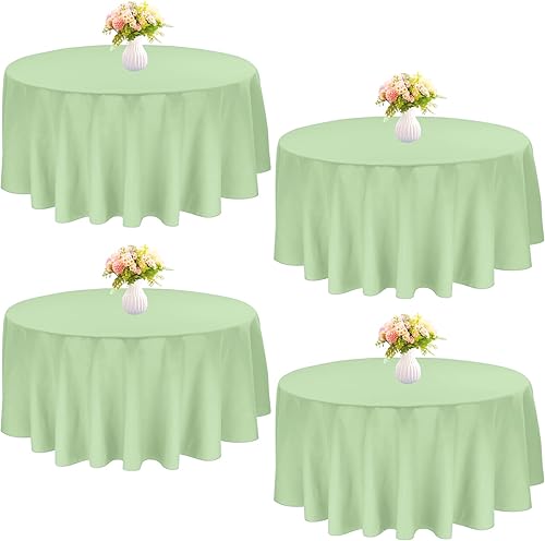 Paquete de 4 manteles redondos de poliéster de 90 pulgadas, color verde salvia, manteles para mesas redondas, manteles de tela lavable para bodas,