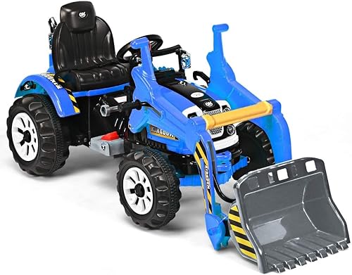 GLACER Excavadora de paseo con batería de 12 V con 2 velocidades hacia adelante y hacia atrás cubo de carga frontal bocina cinturón de seguridad