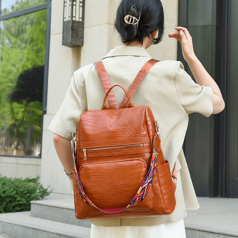 ProArch PU Leather Backpack Purse for Women Fashion Multipurpose Design Handbag Ladies Shoulder Bags Travel Backpack for women girls backpack (Croco-Tan) 1