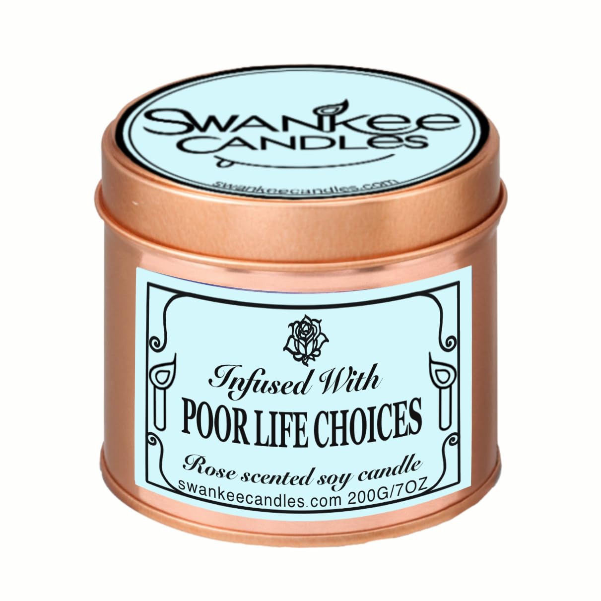 Swankee Candles – Poor Life Choices - Novelty Scented 7oz Candle in Tin – Funny, Rude, Cheeky Gift