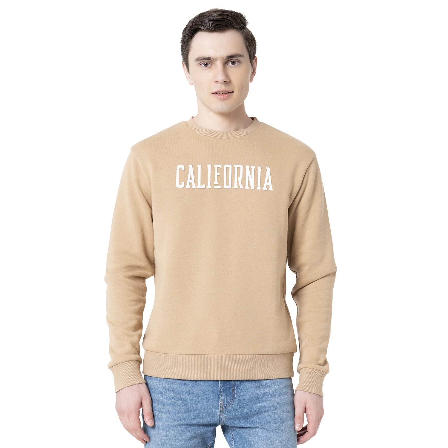 red tape Graphic Print Sweatshirt for Men | Comfortable with Stylish Design - RWS0317M-M Sand-picture-17