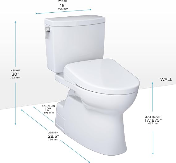 TOTO WASHLET+ Vespin II 1G Two-Piece Elongated 1.0 GPF Toilet and WASHLET+ S7A Contemporary Bidet Seat, Cotton White - MW4744736CUFG#01
