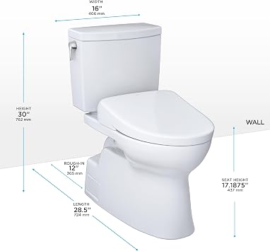 TOTO WASHLET+ Vespin II 1G Two-Piece Elongated 1.0 GPF Toilet and WASHLET+ S7A Contemporary Bidet Seat, Cotton White - MW4744736CUFG#01