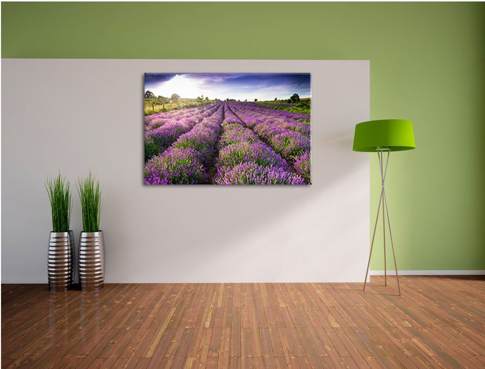 Pixxprint Lavendelfeld Provence, Größe: 120x80cm, Leinwandbild, fertig gespannt, Wandbild, Dekoration, Kunstdruck, kein Poster