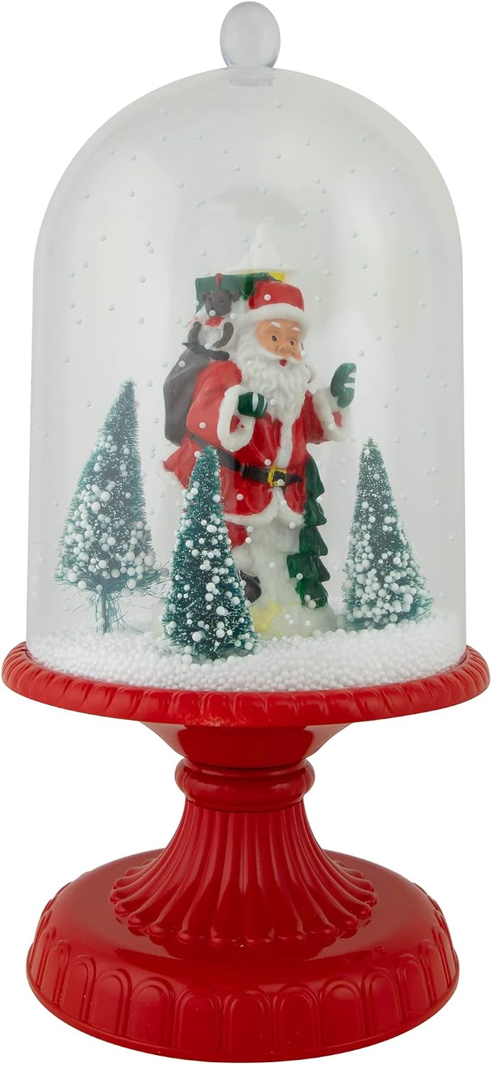 LED Lighted Snowing Musical Santa Under Cloche Christmas Decoration - 13.5"