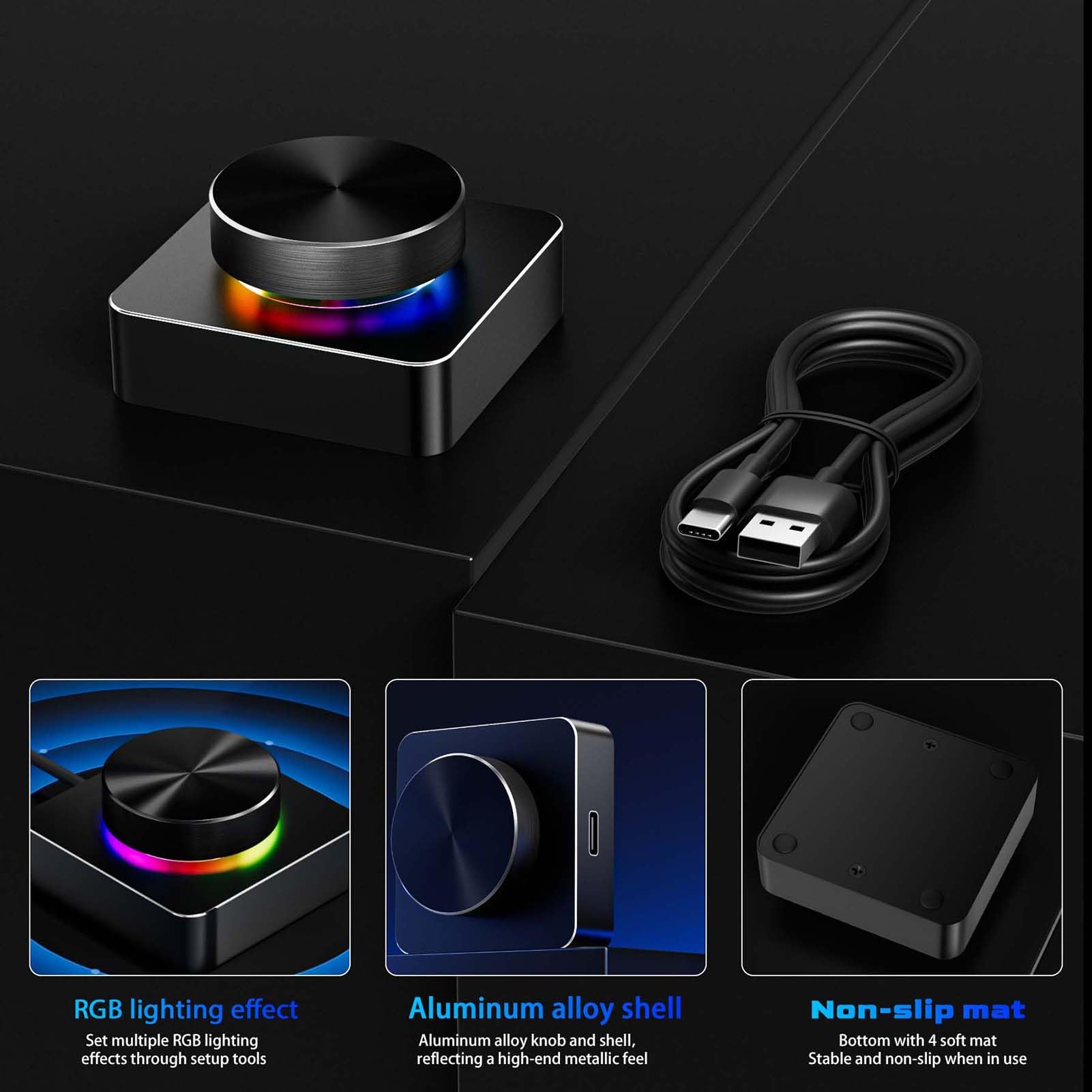 docooler Manopola di Controllo del Volume RGB USB+BT+2.4G Controller Multimediale a Tre modalità per PC/Giochi
