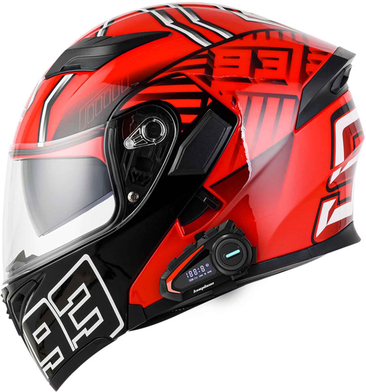 Modułowy kask motocyklowy Bluetooth, certyfikat DOT/ECE, kask szczękowy, na całą twarz, z dwuwarstwowym wizjerem i mikrofonem, dla dorosłych mężczyzn i kobiet (57 ~ 64 cm)