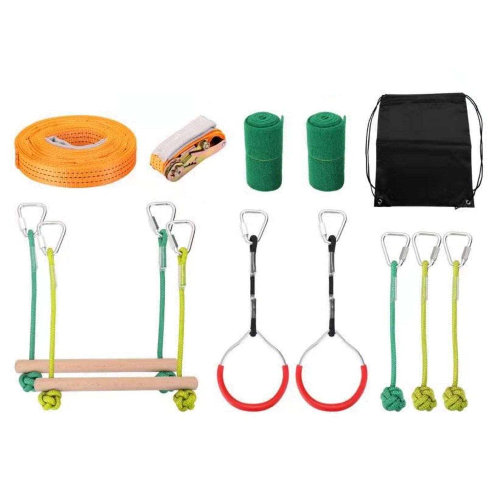 Children Balance Balance Kletterparcours Slackline Trainingsausrüstung Spielset mit Gymringen Kletterseilen Holztraversen Und Baum­Schutz aus