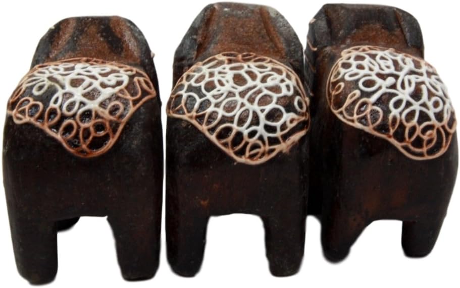 BALIKRAFT Hand Made Wood Artisans Gajah Koler Javanese Elephant Family Miniature Figurine Set 2" L