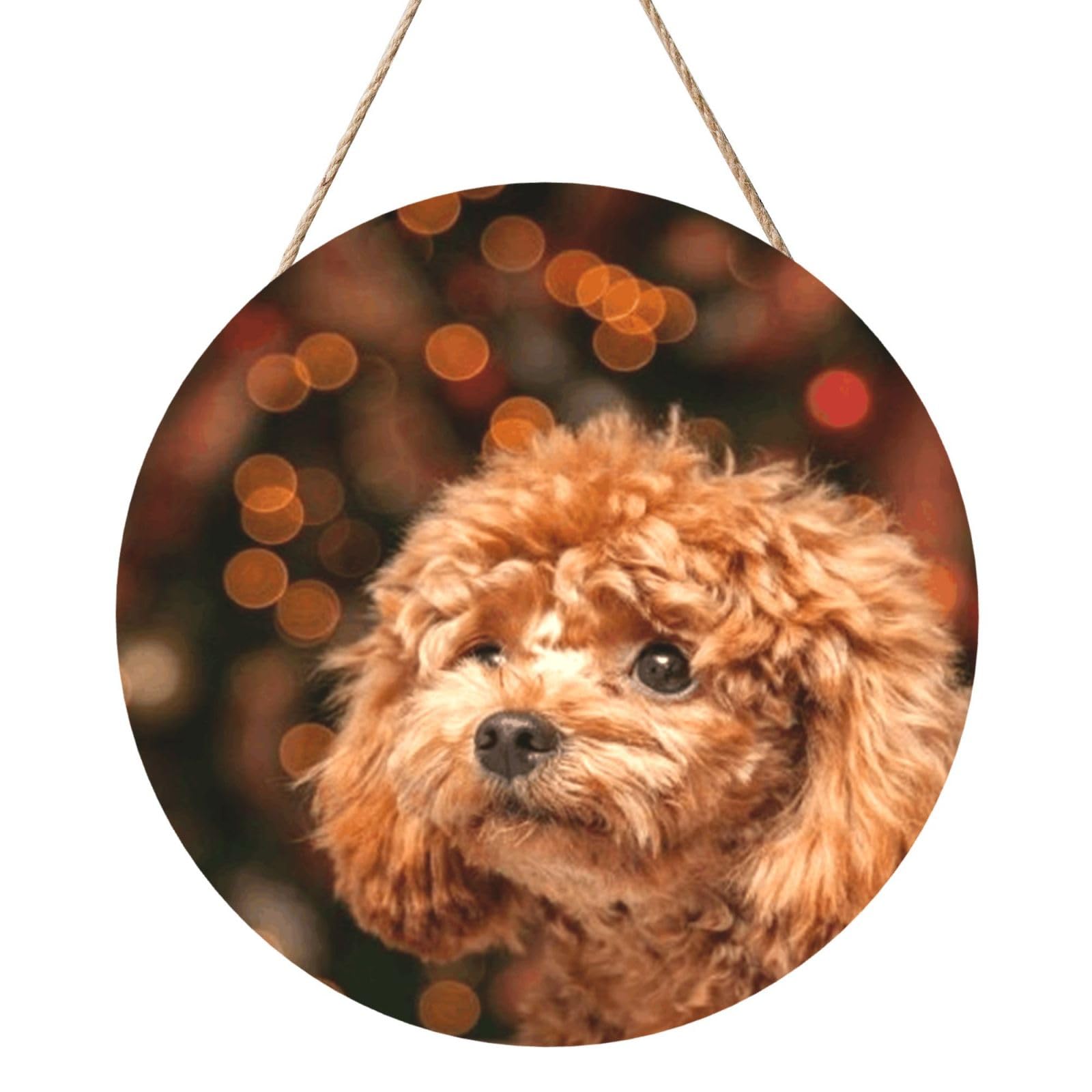 InOmak Cute Poodle, Round Wood Panel Painting 12 in, Wall Hanging Painting For Home