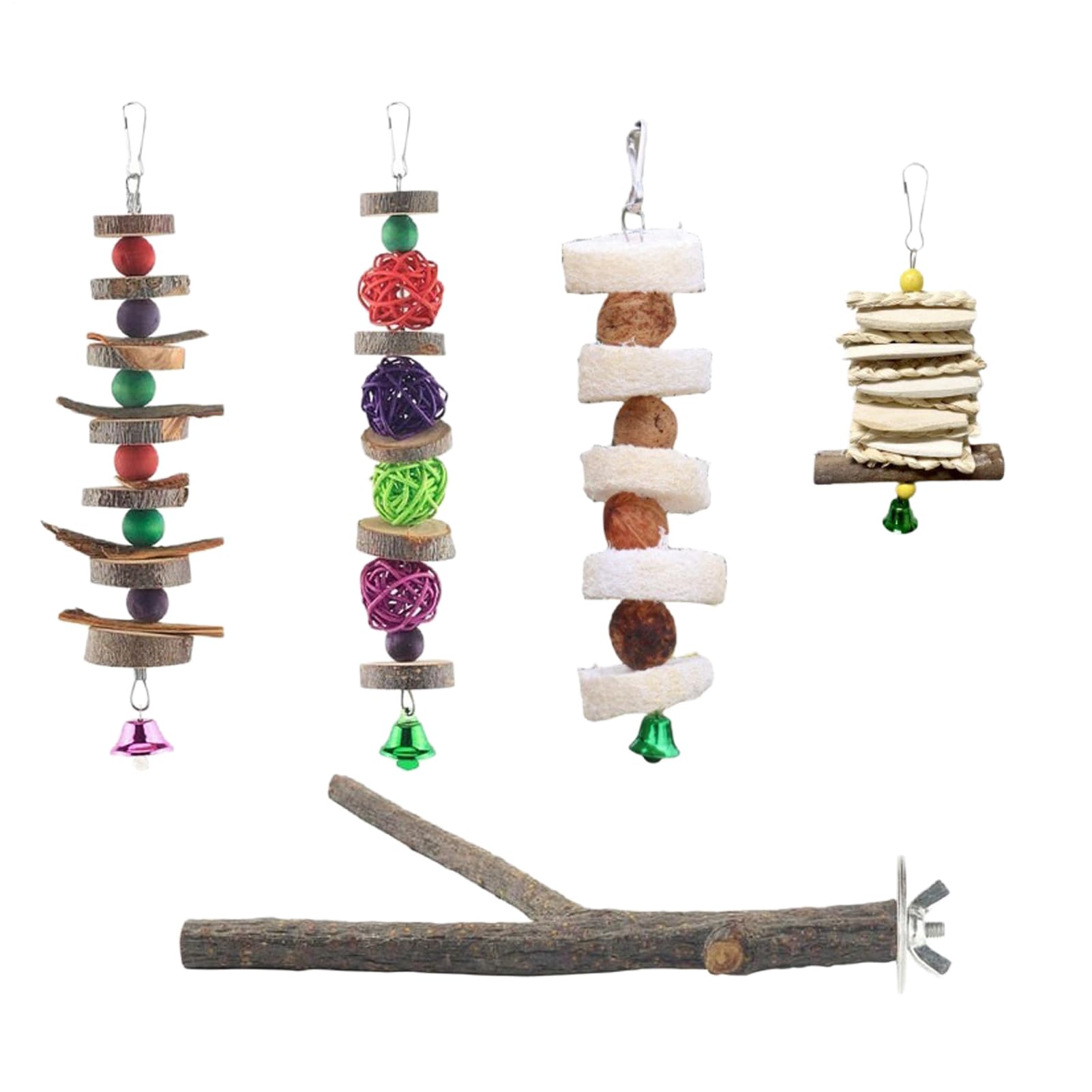 Jouet à oiseau en bois pour cage : lot de 5 perchoirs et accessoires à mâcher pour perruche
