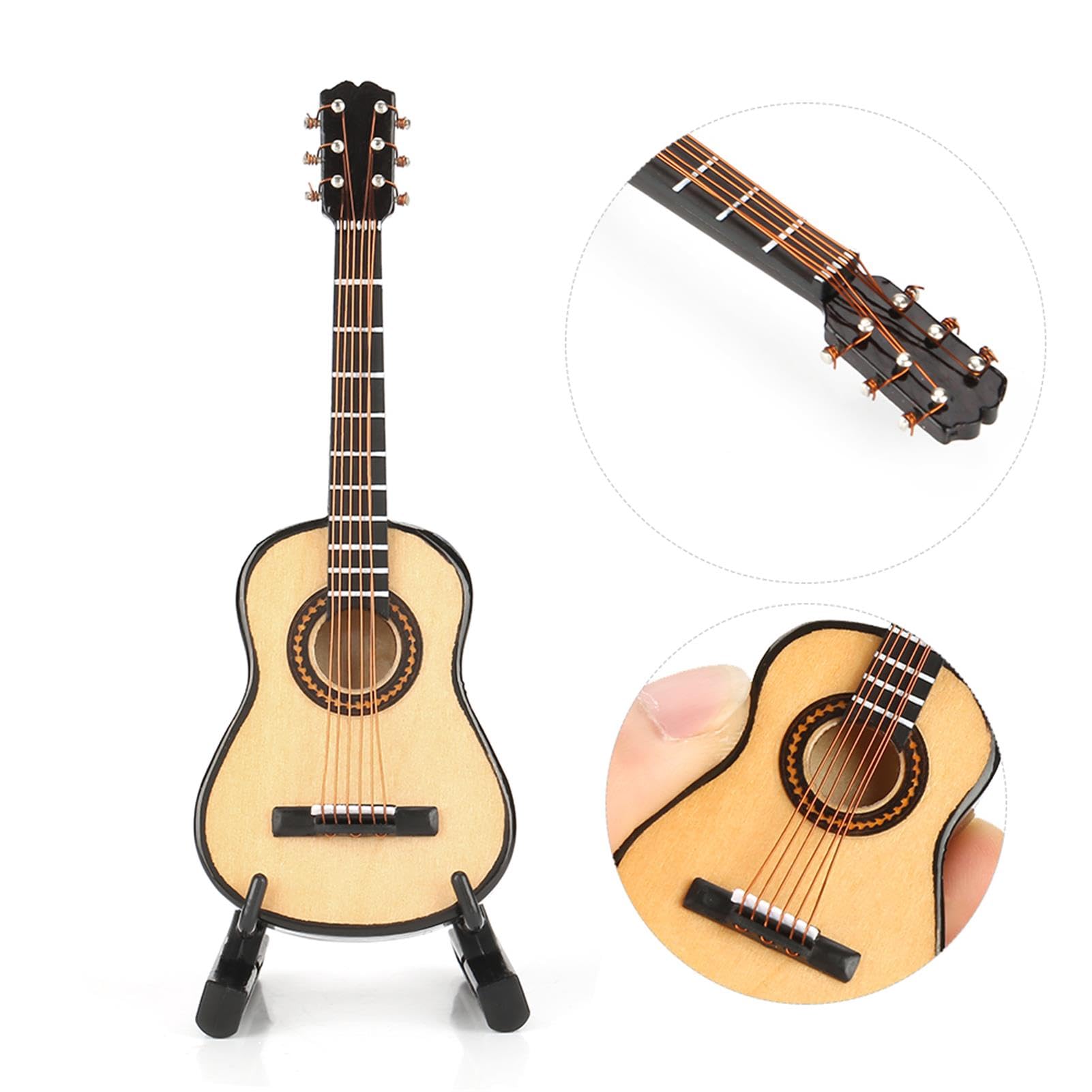 Guitarra de Madera en Miniatura, Modelo Hecho a Mano, Mini Adorno Musical, con Soporte para Guitarra y Caja de Almacenamiento, para Decoración de Escritorio y Oficina en el