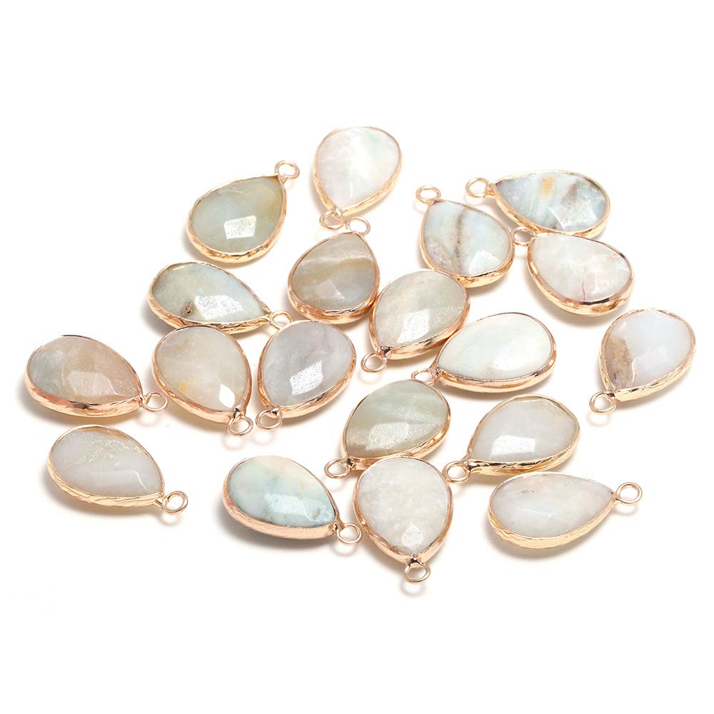 LE SKY natural stone pendants, waterdrop shape faceted amazonite chakra healing semi gemstone pendant for necklace bracelet jewelry craft making 14x22mm 10 Pcs