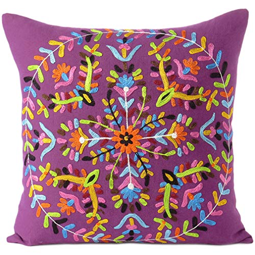 Eyes of India - Azul, Marrón Gris, Verde, Rosa, Violeta, Naranja, Blanco Bordado Almohada Sofá Cojín Sofá Colores Decorativos Manta Bohemio Adorno India Boho Elegante Asiento Hecho a Mano Cubierta