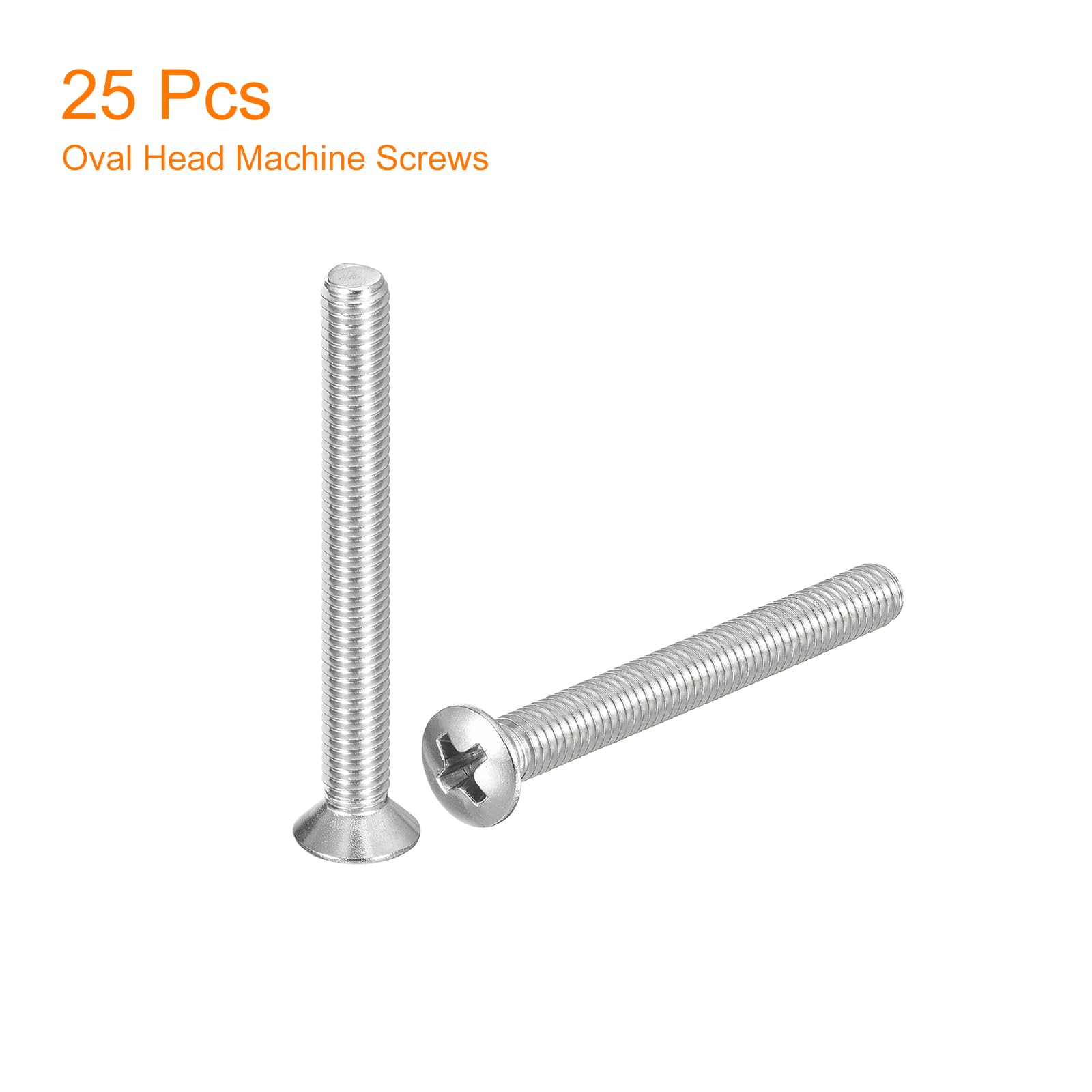 sourcing map Tornillos Phillips de cabeza ovalada M5 x 60 mm, 25 tornillos de cabeza avellanada ligeramente elevados de acero inoxidable 304