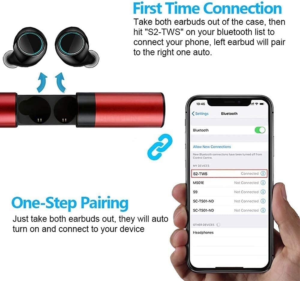 KANBUN Cuffie Bluetooth 4.1, Auricolari nell'orecchio, Stereo HiFi con custodia di ricarica rapida Auricolari Bluetooth, per Allenamento Corsa Palestra