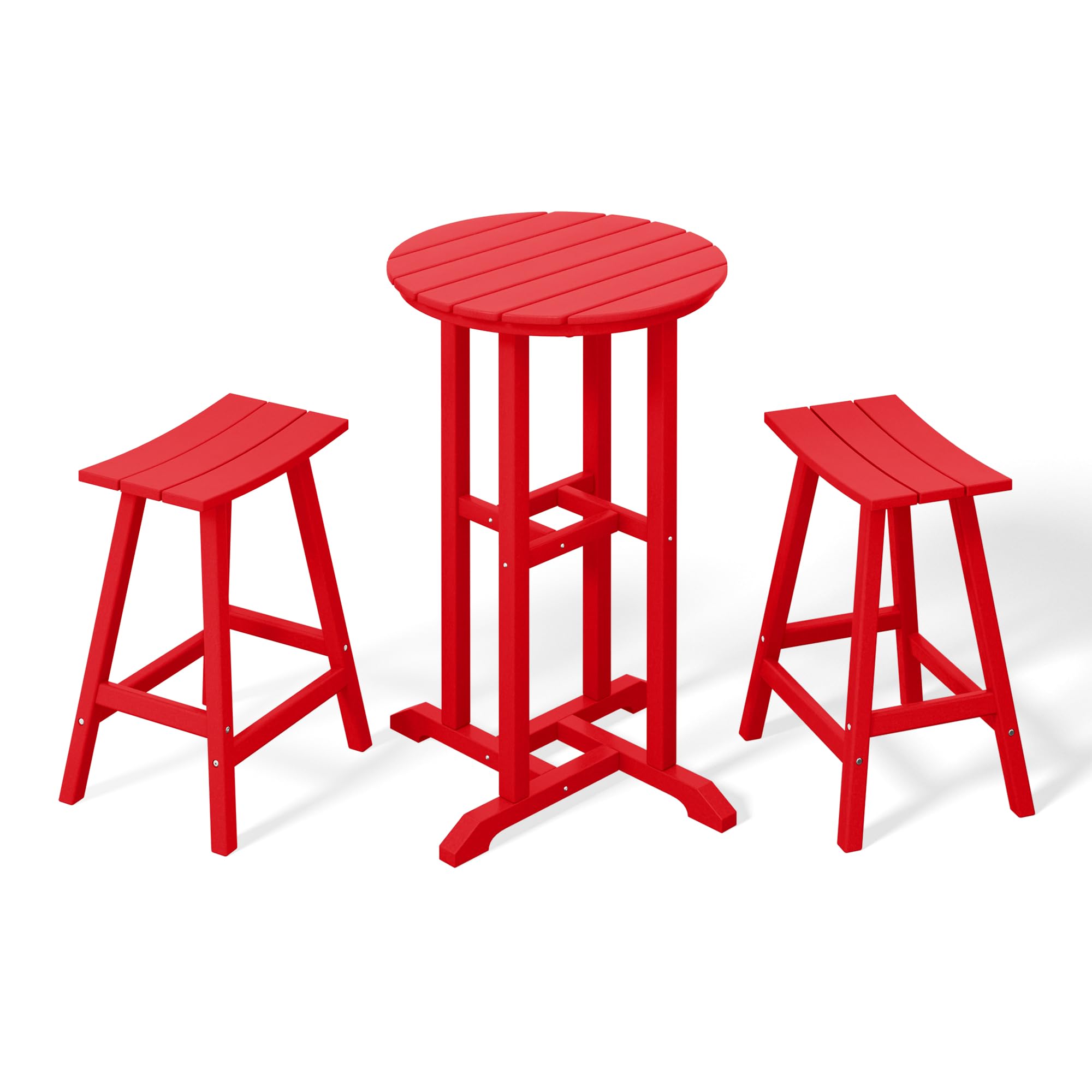 Costaelm Outdoor Bar Table, 37" Counter Height Round Patio Cocktail Table Set for Deck, Backyard, Garden, Red