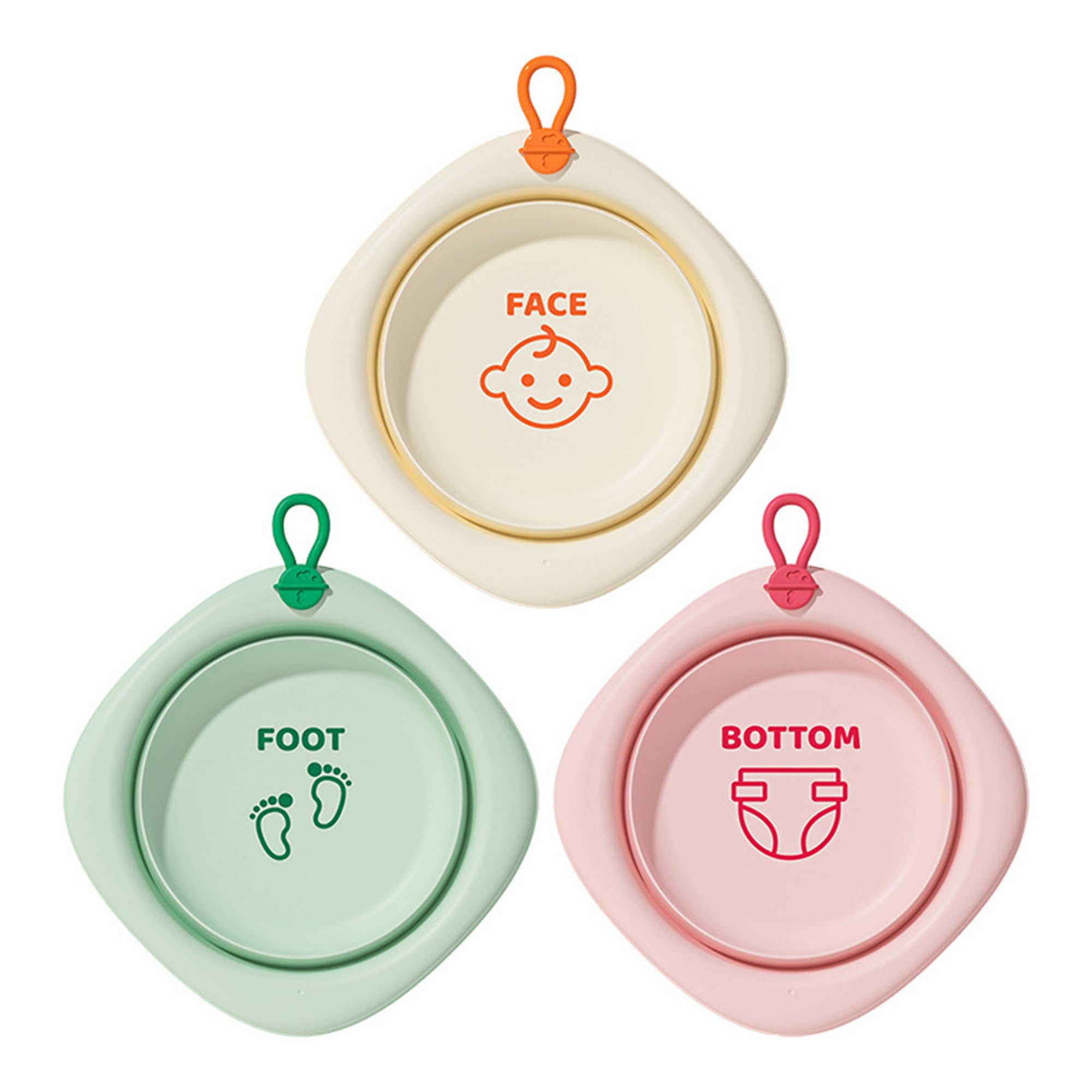 Bellglee 3-Pack Collapsible Wash Basin Set, Portable Foldable Plastic Basins for Baby Bottles, Kids, Camping, Travel, and Laundry